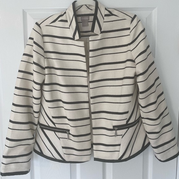 Chico’s Neutral Striped Blazer - Picture 2 of 6